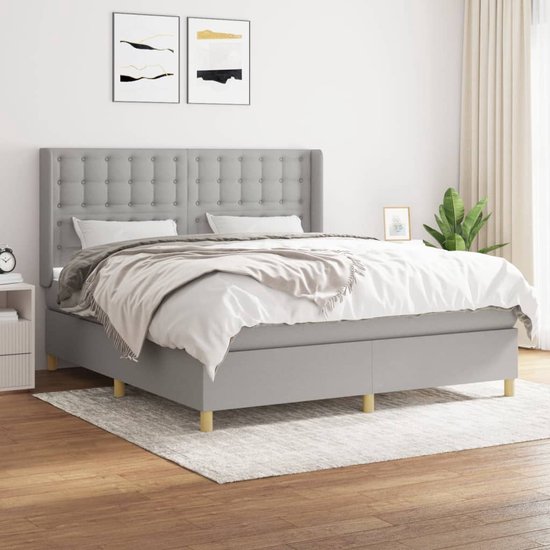The Living Store Boxspringbed - Comfort - Bed - Pocketvering - 160x200 cm - Huidvriendelijke topmatras - Kleur- lichtgrijs - 100% polyester
