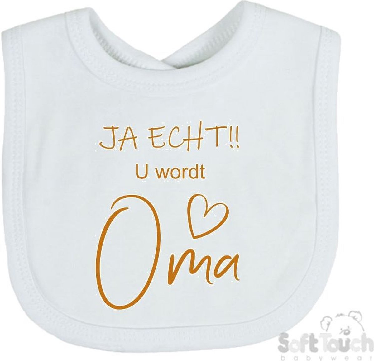 Goedkoopste Soft Touch Slabber Slabbetje Slab JA ECHT!! U wordt Oma Unisex Katoen Wit/tan Maat 33x22 Cm