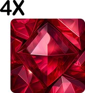 BWK Flexibele Placemat - Prachtige Rode Robijn - Ruby - Edelsteen - Set van 4 Placemats - 40x40 cm - PVC Doek - Afneembaar