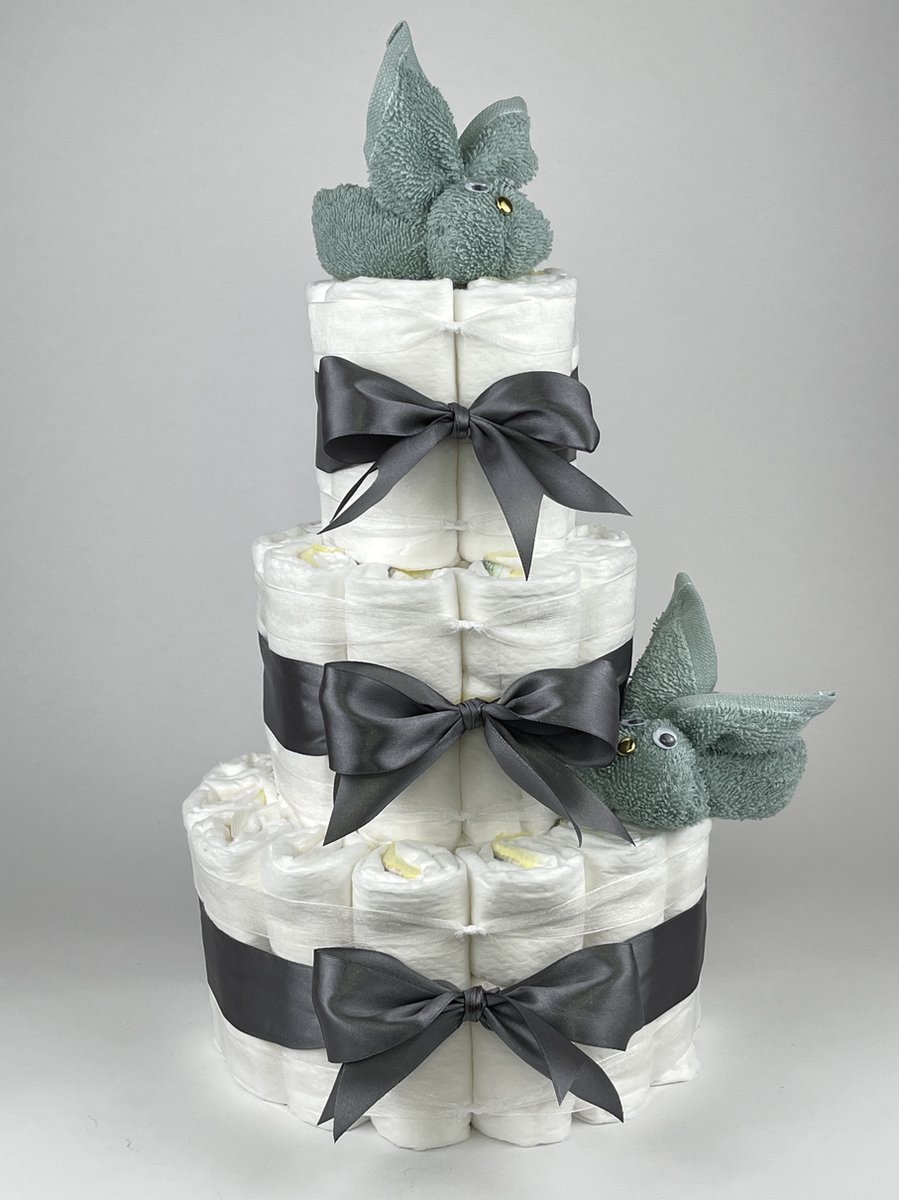 Goedkoopste Chouette-Chouette | Luiertaart Neutraal | Kraamcadeau | Geboorte Jongen Meisje | Babyshower | Konijnen Stone groen - donker Grijs