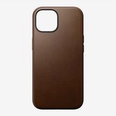Nomad Modern Leather Case - Hoesje voor iPhone 15 - Nomad leder - Geschikt voor MagSafe en draadloos opladen - Bruin