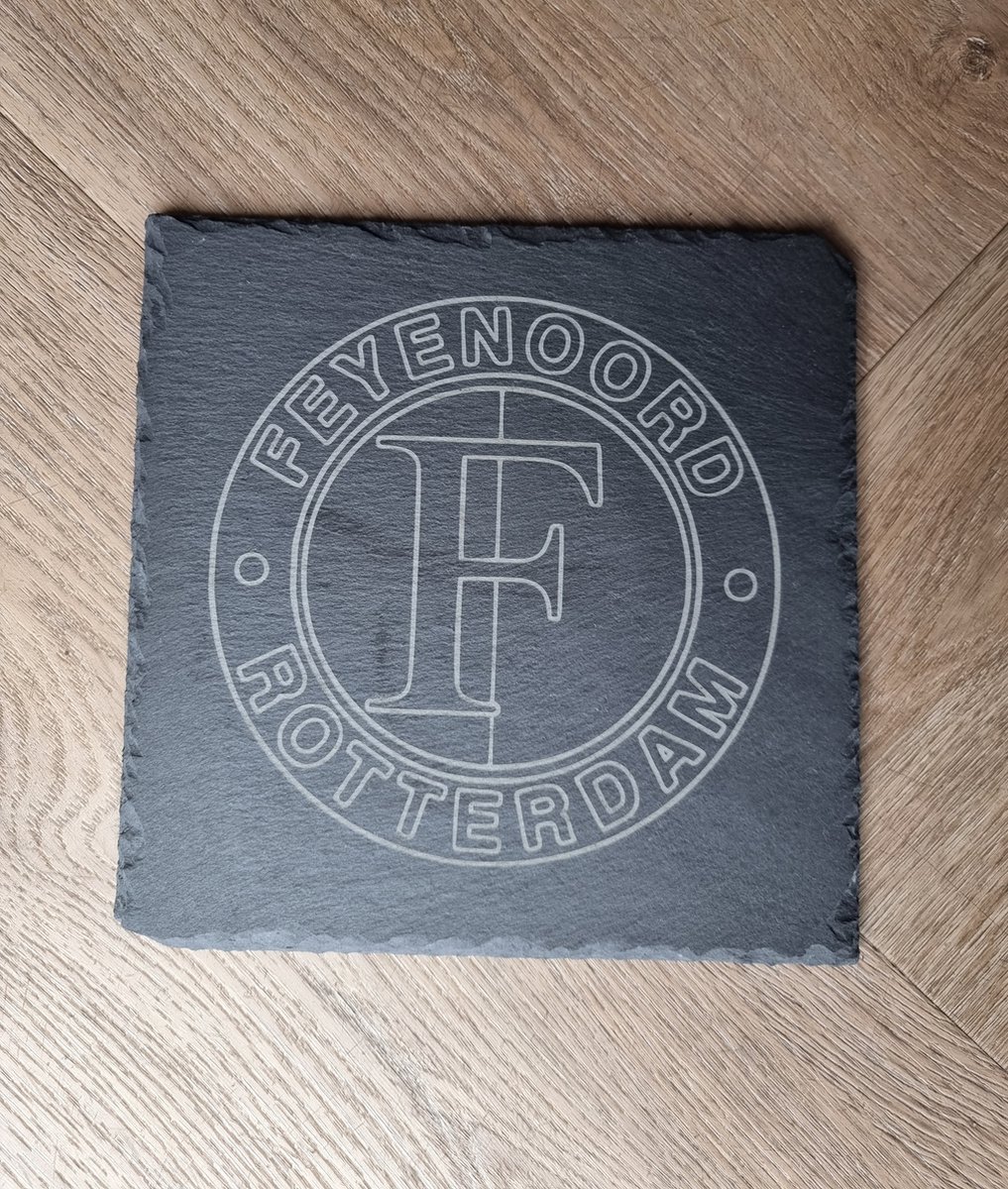 Leistenen plank Feyenoord vierkant 20cm - Serveerplank - Tapasplank - Decoratie - Onderzetter - Borrelplank - Leisteen