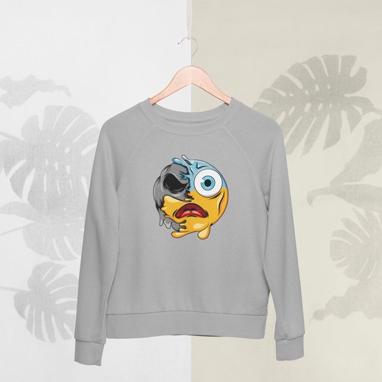 Feel Free - Halloween Sweater - Smiley: Angstig gezicht - Maat M - Kleur Grijs