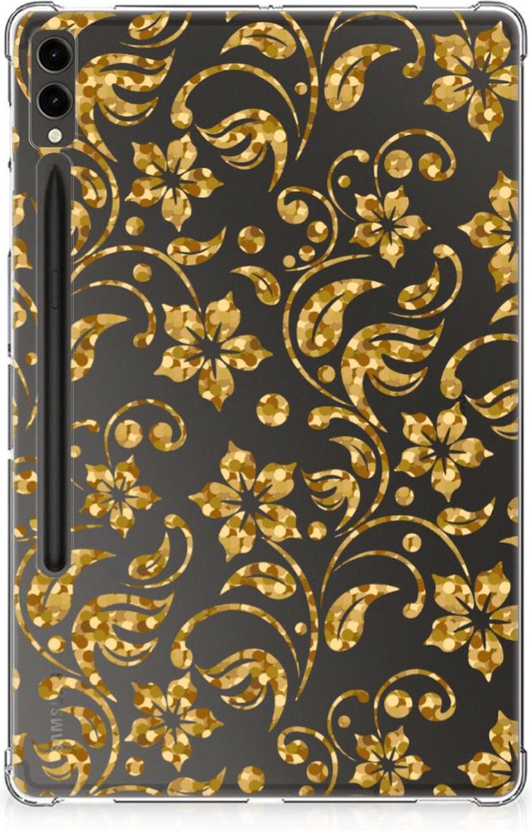 Back Cover voor Samsung Galaxy Tab S9 Plus Siliconen Hoesje Gouden Bloemen