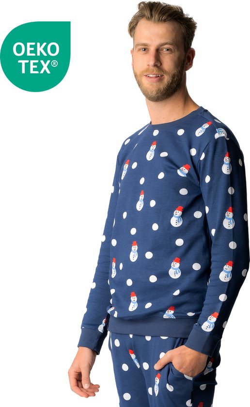 Happy Pyjama's Heren maat: 'M' (S-XL) - Heren pyjama van katoen met Sneeuwpoppen & Dots | pyjama heren volwassenen