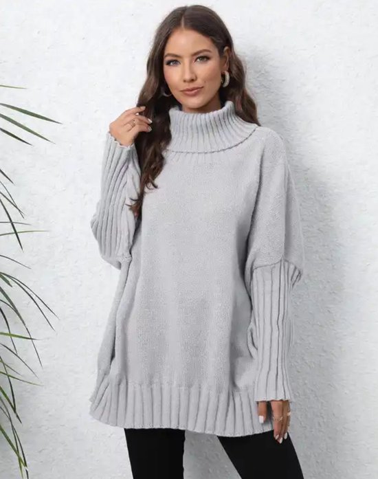 ASTRADAVI Mode d'hiver - Pull - Pulls col roulé tricotés pour femmes - Pull surdimensionné chaud et élégant - Taille unique - Gris clair