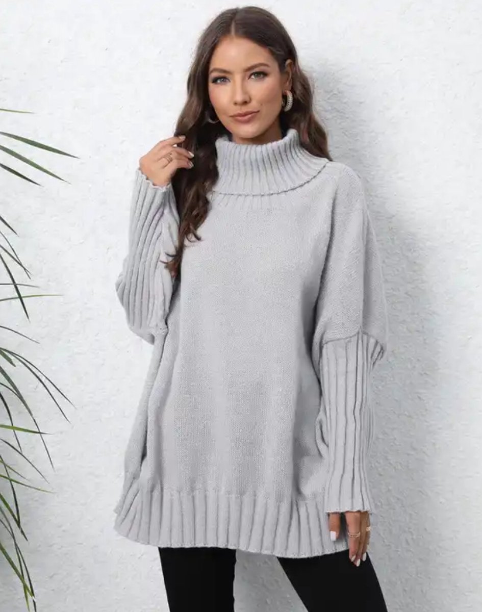 ASTRADAVI Winter Mode - Trui - Dames Gebreide Coltruien - Warme en Stijlvolle Oversized Pullover Sweater - One Size - Lichtgrijs