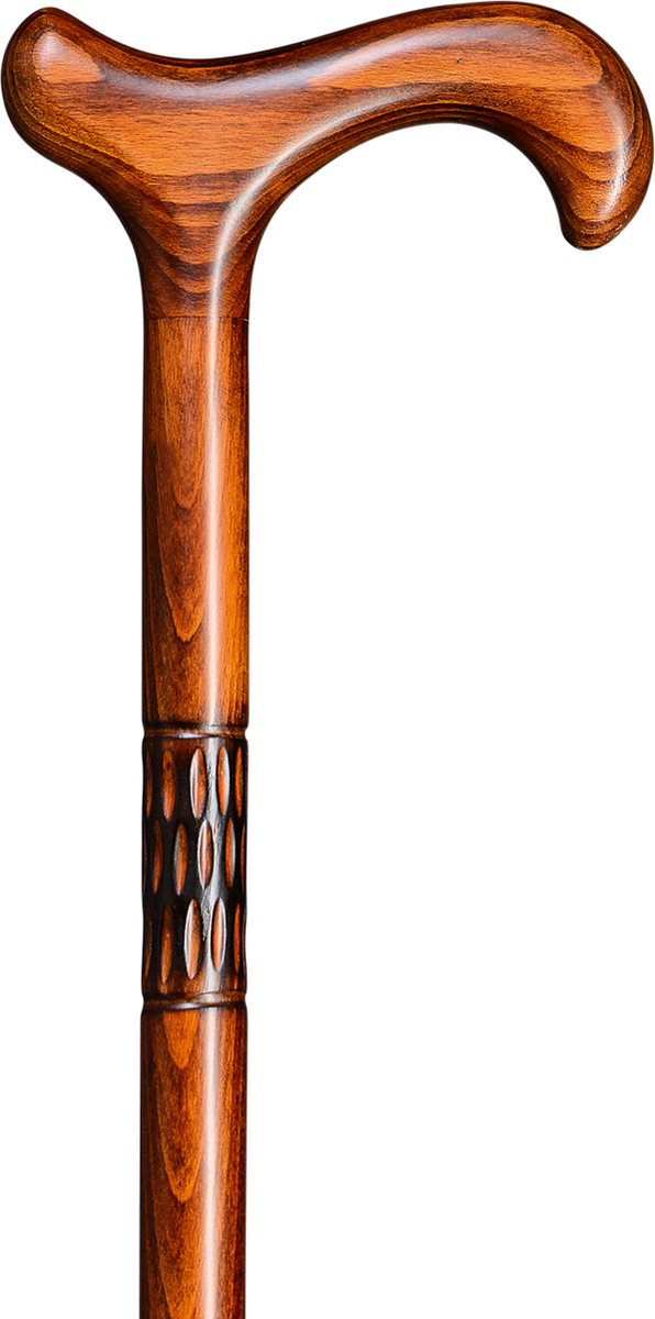 Gastrock Wandelstok beukenhout - Gefreesde kraag - Gewicht 290 gram - Lengte 94 cm - Dikte 16 mm - Wandelstok heren en dames - Loopstok - Derby handvat - Bruin kersenkleur