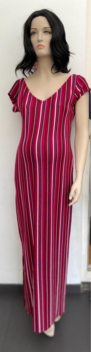 FRAGILE Long V-Neck Dress-Fantasy Stripes-Multi Size : L
