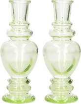 Ideas 4 Seasons Bloemenvaas Venice - 2x - voor kleine stelen/boeketten - gekleurd sierglas - helder lichtgroen - D5.7 x H15 cm