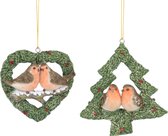 Set de 2 paires de Suspensions de Noël Robins par Gisela Graham - deux rouges-gorges dans un cœur et un sapin de Noël décoration d'arbre de Noël