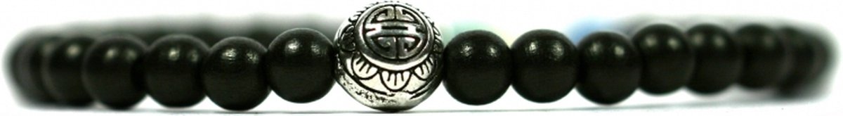IbizaMen - zwart hout 6mm - 925 Zilver 8mm turkoois - 19cm