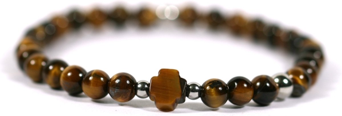 Heren armband edelsteen tijgeroog 6mm - Ibizamen 20cm