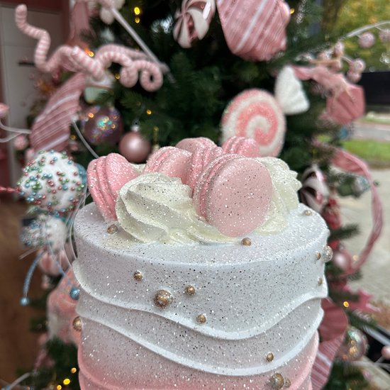 Viv! Figurine Décoration Noël Pasen - Layer cake avec macarons - or rose -  51cm