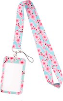 Badgehouders - pashouder met keycord Cherry Blossom Blue - uitschuifbaar - sleutels en passen - telefoonkoord