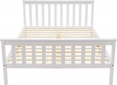 Tweepersoonsbed houten bed 140 x 200 cm massief houten bed met lattenbodem, grenen bed voor volwassenen, kinderen, tieners, wit