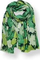 Lange dames sjaal Ellemieke gebloemd motief groen wit zwart smaragd lime olijf