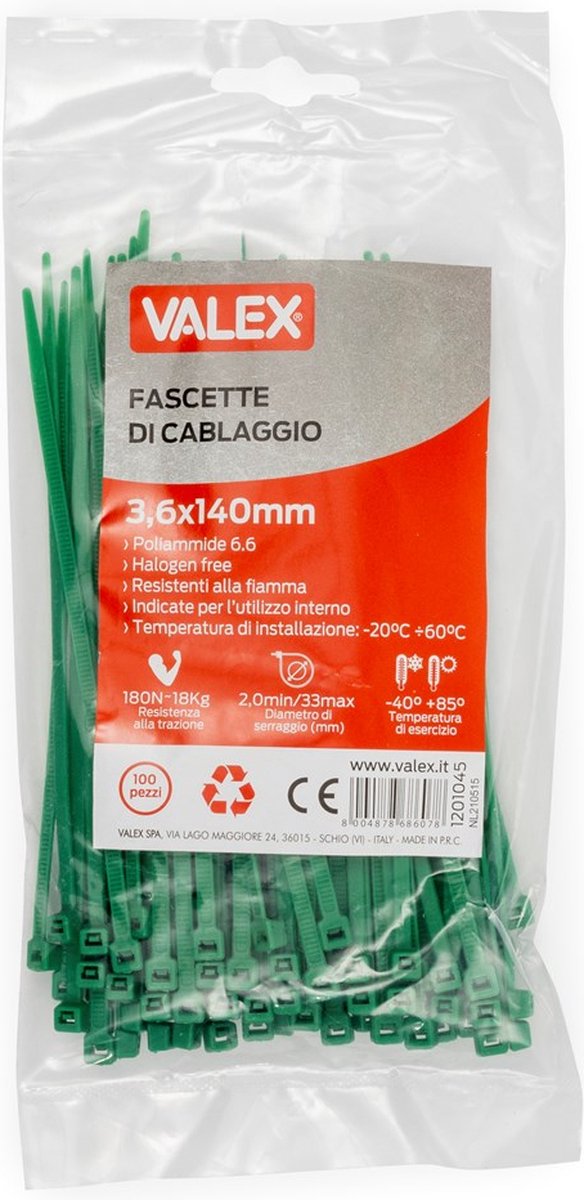 Valex - Groene kabelbinders / Tie wraps 3,6x140mm 100 stuks - 1201045