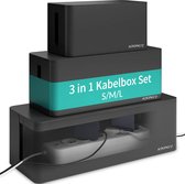 ACROPAQ Kabelbox - 3 in 1 set, Small + Medium + Large - Opbergbox stekkerdoos, Kabel organiser - Zwart