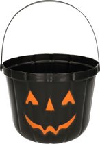Trick or treat snoep emmertje - pompoen - zwart - D20 cm - Halloween snoep ophalen