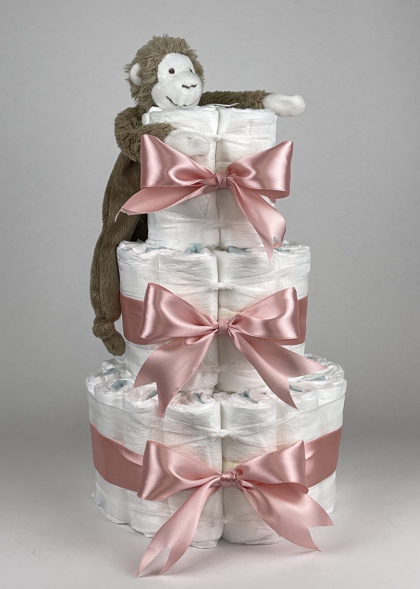 Goedkoopste Chouette-Chouette | Luiertaart Meisje | Kraamcadeau | Geboorte Meisje | Babyshower | Tuttle Aap Mickey Clay bruin - donker Poeder Roze
