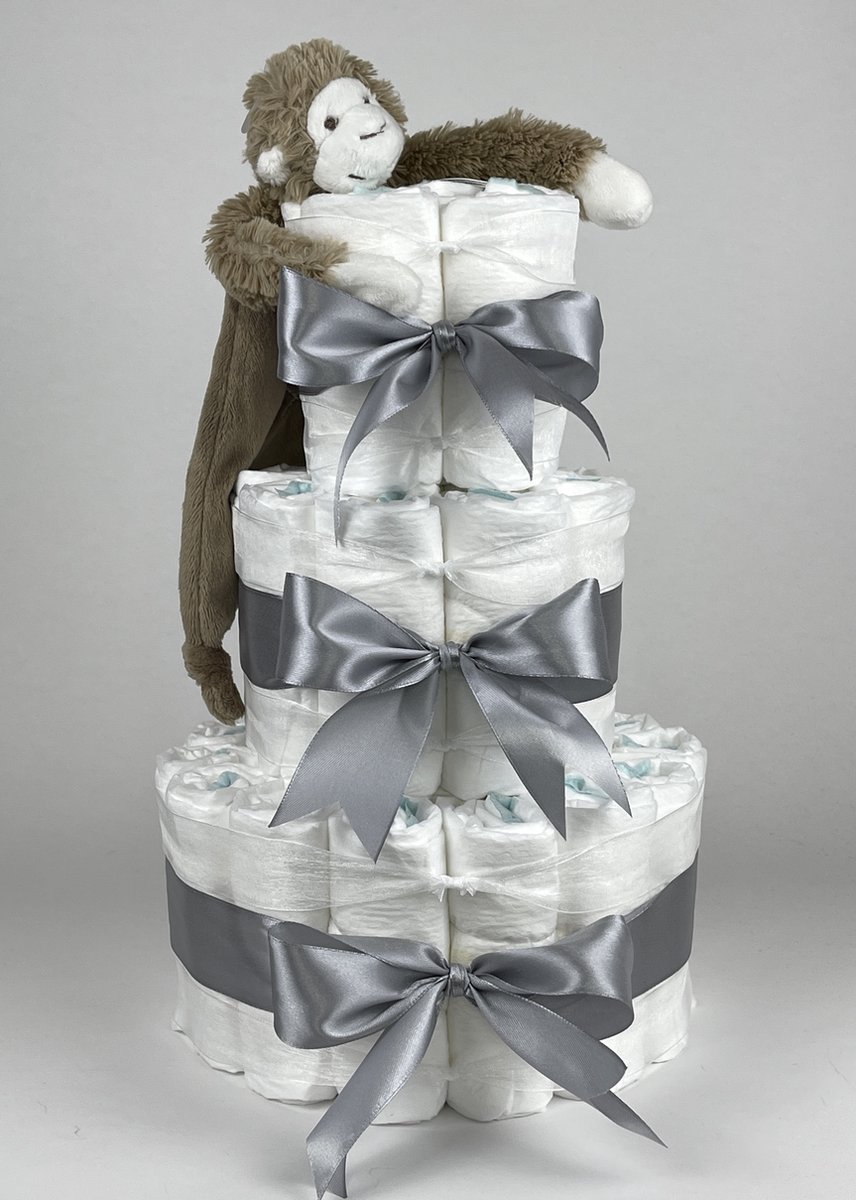 Goedkoopste Chouette-Chouette | Luiertaart Neutraal | Kraamcadeau | Geboorte Jongen Meisje | Babyshower | Tuttle Aap Mickey Clay bruin - Grijs