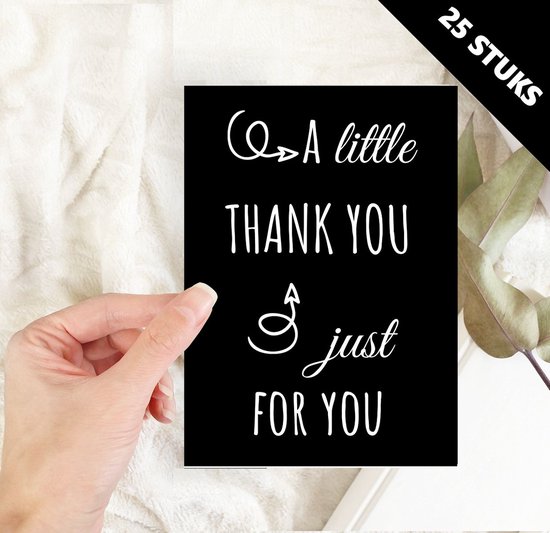 Zwarte bedankt kaarten ansichtkaarten a little thank you - A6 formaat enkele kaart excl. envelop 25 stuks - groothandel wholesale cadeau wenskaarten bedrijven bruiloft huwelijks bedankjes - cadeau wenskaarten