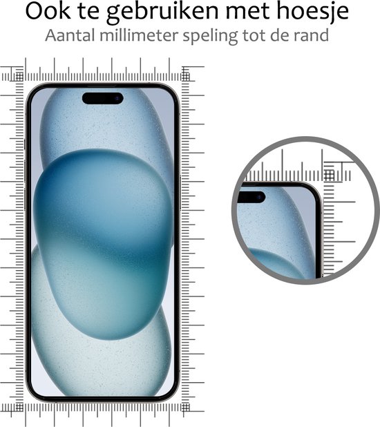 Protecteur d'écran compatible avec les coques, avec un espacement en millimètres jusqu'au bord.