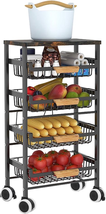 Shrivee 3-laags keukentrolley met tafel en lade, multifunctionele wagen, metalen gebruiksmogelijkheden rolwagen, plankwagen voor kantoorsalon, allzweck cosmetica, serveerwagen voor keuken, badkamer