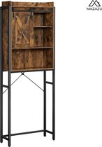 MIRA Home - WC plank - Badkamerplank - Industrieel - Hout/Metaal - Zwart/Bruin - ‎64x24x171cm