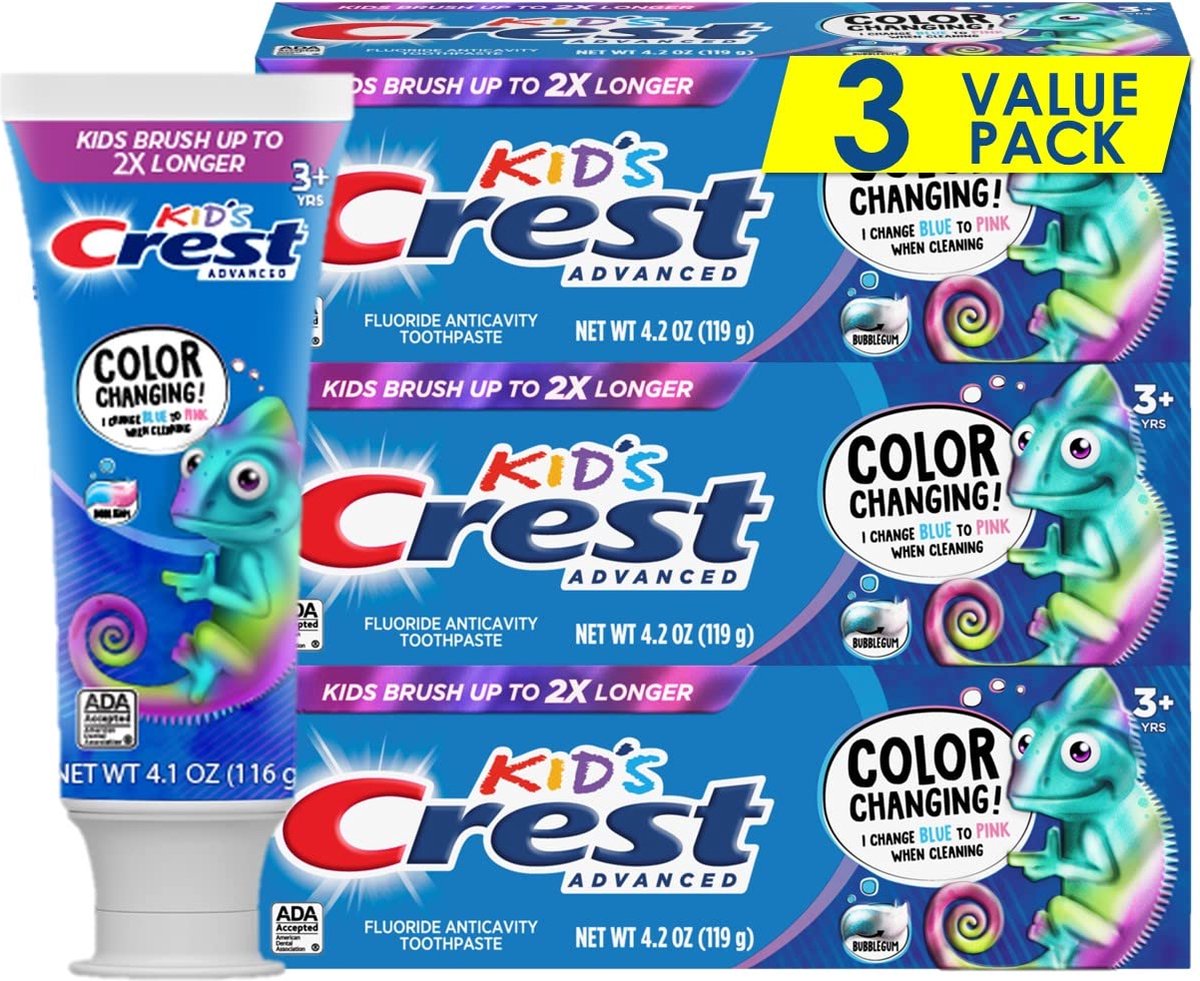 Crest Advanced Kid's Fluoride Toothpaste - Bubblegum Flavor - Toothpaste - Kauwgom - Kleurverandering - Tandenpoetsen - Tandpasta - Voordeelverpakking - 3x119g