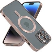 iPhone 14 Pro Transparant MagSafe Magnetische Telefoon Hoesje - Achterkant Doorzichtig case met Camerabescherming - Roze