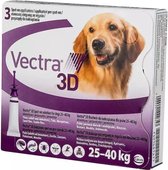 VECTRA 3D Hond - 25 tot 40 kg - Anti Teken- en Vlooiendruppels hond - 3 pipetten