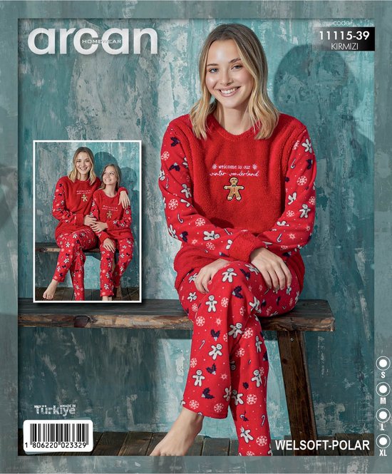 Arcan | Dames Fleece Pyjama Set | Lange Mouwen | 11115-39 RED | M
