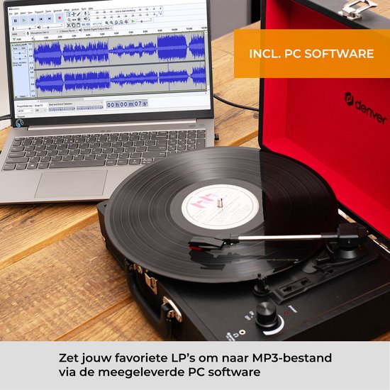 Denver Platenspeler - Ingebouwde Speakers - Incl. PC Software - Auto-stop - Retro - VPL120 - Zwart
