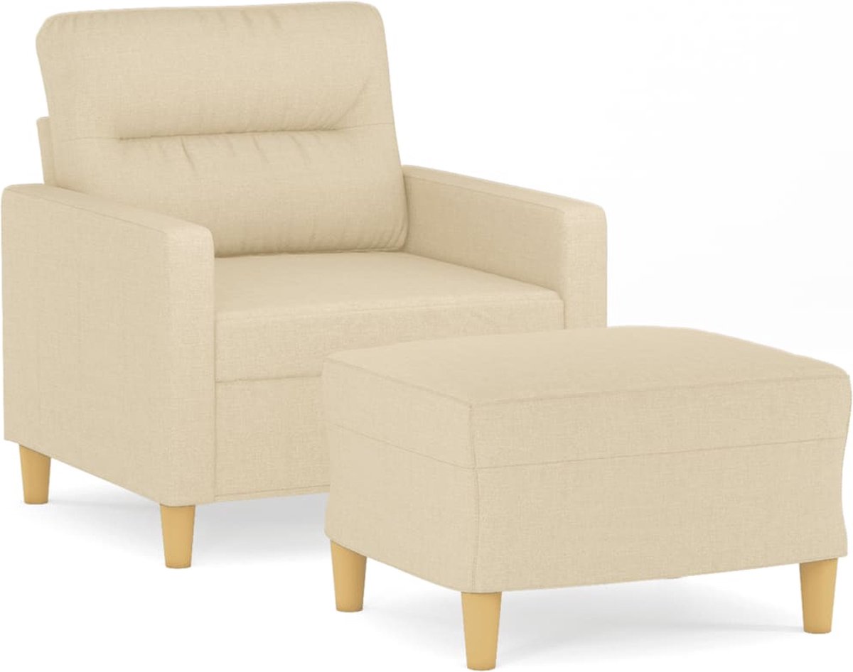 vidaXL Fauteuil - met - voetenbank - 60 - cm - stof - crèmekleurig