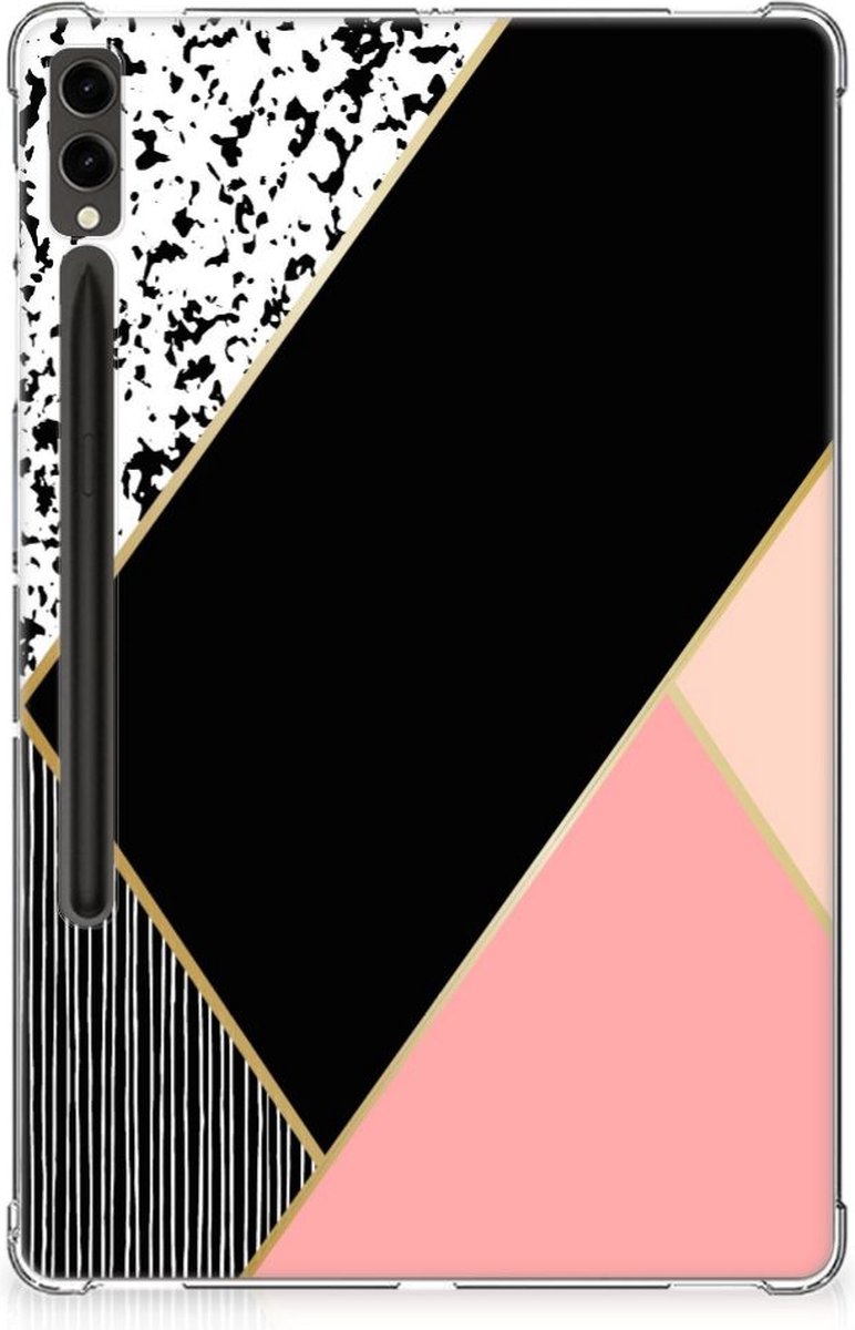 Samsung Galaxy Tab S9 Plus Back Cover Zwart Roze Vormen