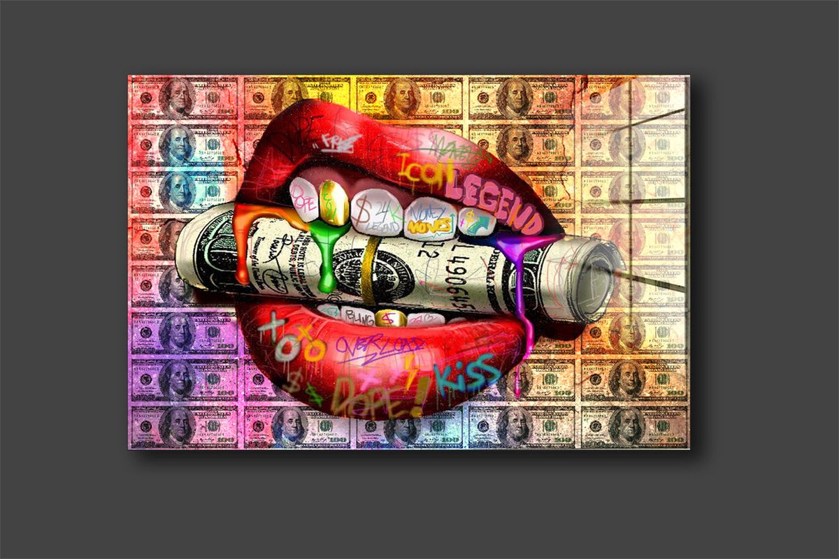LIP DOLLAR Schilderij op plexiglas 90/60cm