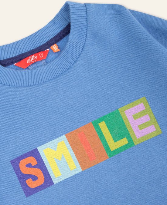 Harvey sweater 53 Solid with artwork text Smile Blue: 122/7yr