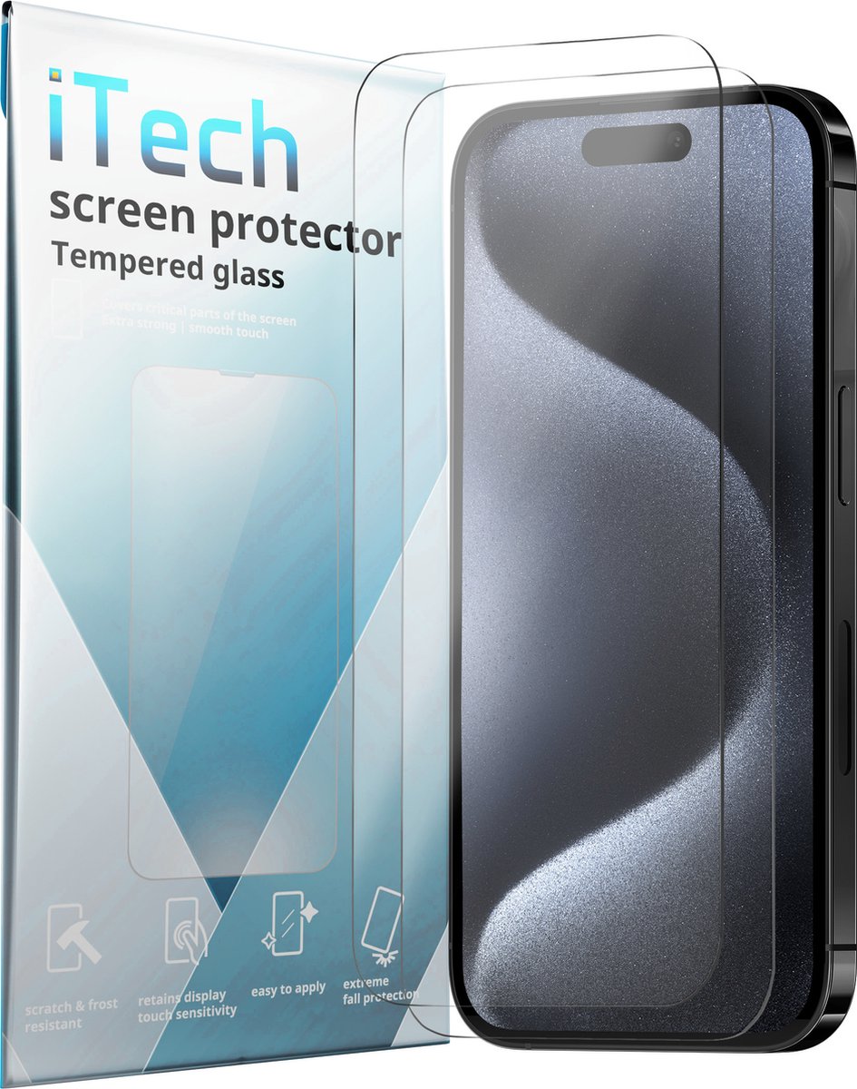 Geschikt voor iPhone 15 Pro Screenprotector Tempered Gehard glas - 2 stuks screen protector