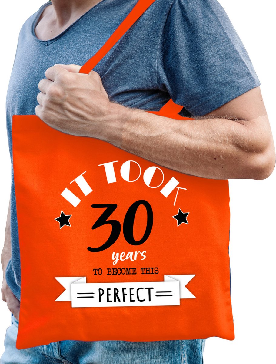 Bellatio Decorations cadeau tas heren - 30 en perfect - oranje - katoen - 42 x 38 cm - dertig