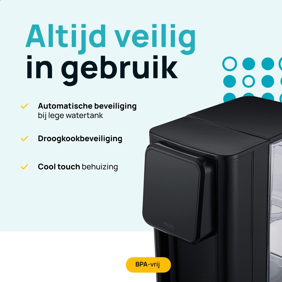 MOA Heetwaterdispenser 3L met Temperatuurregeling - Instant Waterkoker - BPA en PFAS Vrij - 45-100°C - Melkfunctie - Heetwatertap - BPA-vrij - Zwart — afbeelding 4
