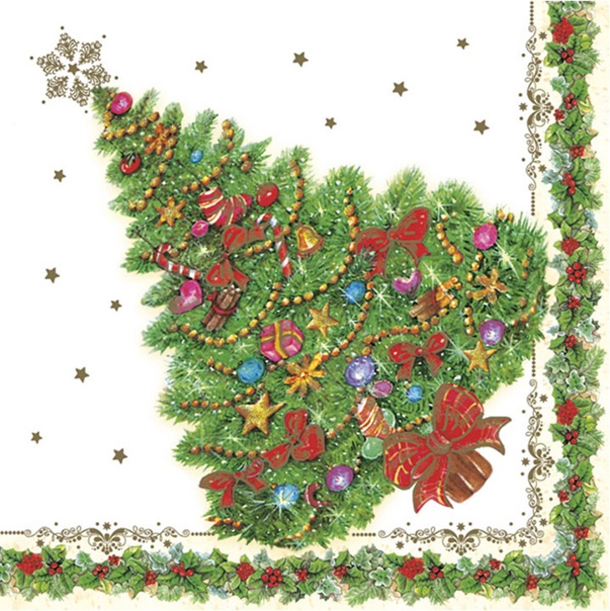Maki kerst thema servetten - 20x st - 33 x 33 cm - kerstboom - papier - kerstdiner