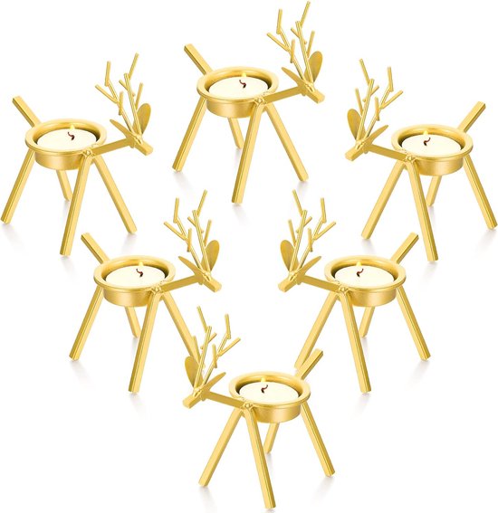 6 Stuks Rendier Kaarsenhouder Rendier Theelichthouder Rendier Kaarsenhouder Kerst... bol