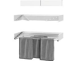 Milano Luxurious Wandwasrek – Inklapbaar wasrek – Droogrek - Wandmontage – 100 cm - Metaal – Wit/Zilver