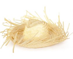 KIMU® Hoed Gevlochten Rieten Strohoed - Strooien Strandhoed Boer Stro Hawaii Zwarte Cross Vogelverschrikker Farmer Rafel Gerafeld Halloween