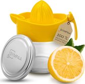 Citruspers van glas - Extra compacte handmatige citruspers met deksel - Citruspersen + Bewaren in de koelkast - Limoenpers - Duurzame citroensap pers - Handmatige citroenpers