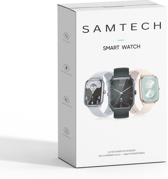 SAMTECH Smartwatch Ultra Thin Pro Serie 5 - Dames & Heren – Sport horloge - Stappenteller, Calorie Teller, Slaap meter, HD – IOS & Android - Grijs / Zilver - Samtech