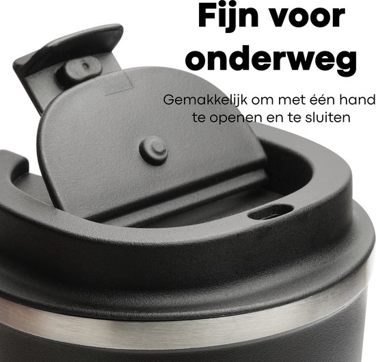 Vatten® Premium RVS Koffiebeker To Go - Zwart - 380ml - Thermosbeker - Theebeker - Vatten