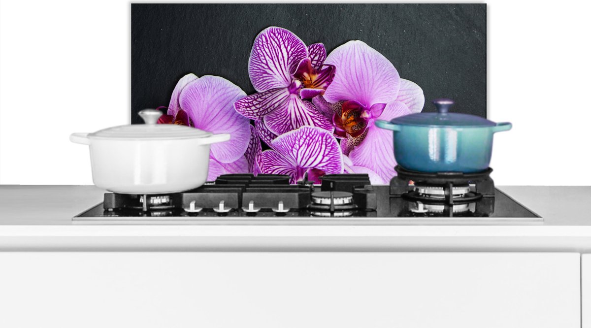 Spatscherm keuken - Bloemen - Orchidee - Paars - Tak - Spatscherm - Spatwand - 70x30 cm